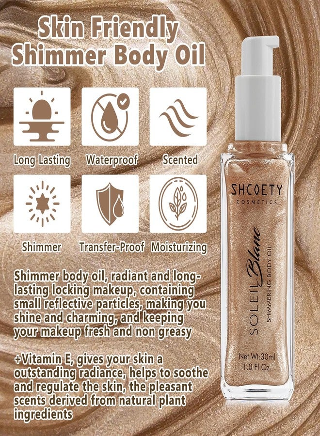 afmicat Shimmer Body Oil with Vitamin E, Body Glow Oil for Women, Long Lasting Waterproof & Moisturize for All Skin, Liquid Highlighter Makeup with Brush, Travel Size for Date, Wedding, Party, Rose Gold - Image 3